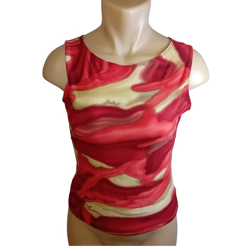 Vintage 90s Y2K Juniors Garage Tank Top Abstract Marble Retro Bohemian‎ Rave M